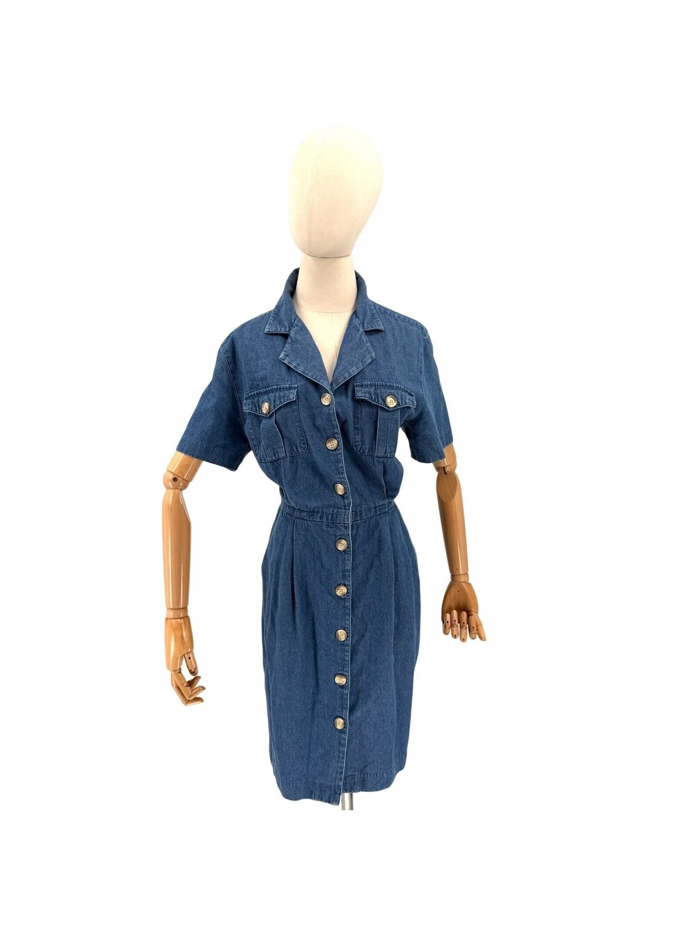 Vintage 90s Talbots Blue 100% Cotton Denim Shirt Dress